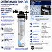 Technical product sheet for the Pentair Insurince Simple 4S1 water filtration system, showing the system's specifications, features, and application details in French and English on a white background.