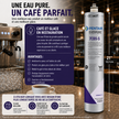 Pentair Everpure 7CBS-S carbonated water filter canister on a dark bar counter with a coffee machine, cup, and promotional text in French.