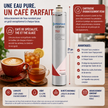 A promotional infographic for Pentair Everpure 750 water filter cartridges. The center features a single white canister with a blue and red label, flanked by French text blocks detailing benefits, specifications, and usage.