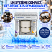 Pentair Everpure Conserv compact water filtration system in a white and silver container with purple and blue accents, shown with French marketing text, coffee and espresso illustrations, and water splash graphics at the bottom.