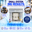 Pentair Everpure Pro 4 coffee and espresso reverse osmosis system shown in a promotional graphic with water splash effects, labeled coffee and espresso use cases, and feature icons at the bottom.