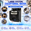 A large commercial reverse osmosis water system for foodservice, shown in a promotional graphic with the text 'LARGE SYSTEM. EXCEPTIONAL WATER.