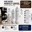 A promotional infographic for Pentair Everpure OCS2 and BHF water filters, showing two white filter canisters with black labels, coffee maker and water dispenser mockups, capacity details for 1,500 L and 3,000 L systems, and benefit callouts on a white background.