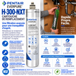 Pentair Everpure H-300-NXT replacement water filter cartridge package and product information graphic in French, showing the white cylindrical cartridge, packaging, NSF certification, and filter replacement benefits.