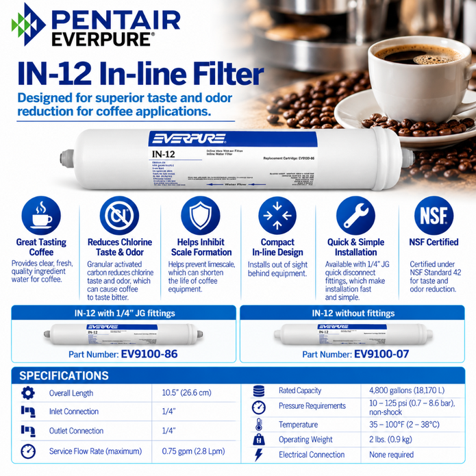 Everpure IN12 Inline Water Filter with 1/4