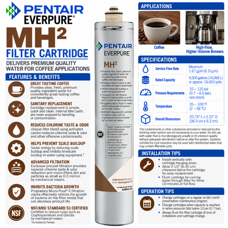 Everpure MH(2) Water Filter Cartridge for Coffee EV961321, Everpure MH Water Filter | Efilters | Shop today and we ship today!,Water Filter Cartridge