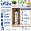 Pentair EverPure PBS-400 Drinking Water System infographic on a white background, featuring the water filter, key specifications, application icons, NSF certification, and ideal use cases.