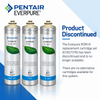 Three Pentair Everpure VOC #1, TFC, and S-101 replacement cartridge filters shown on a white and blue background with text stating the product is discontinued.
